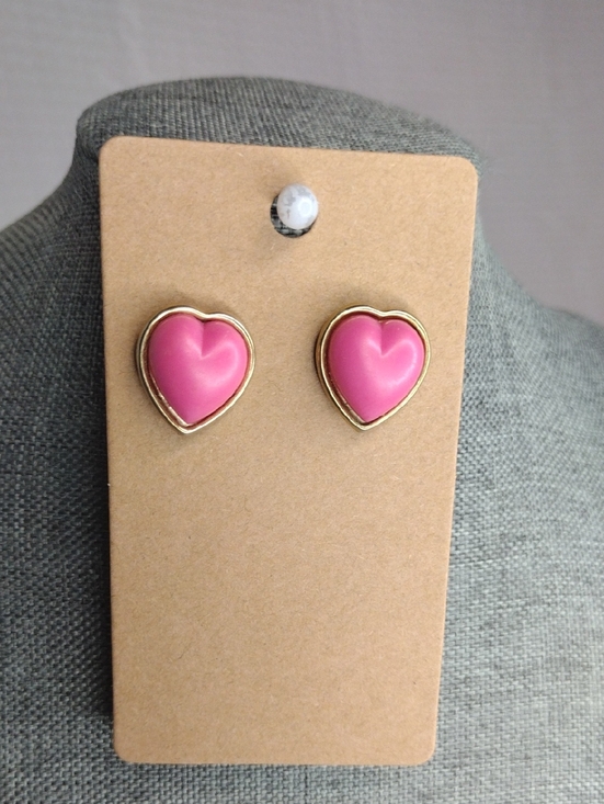 Jewelry - Pink Heart Stud Earrings - Gold Trim